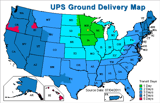 UPS Ground Shipping Map